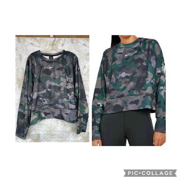 Nike Rebel Camo Dri-fit Crop Jersey Sweatshirt Camouflage Women’s Size XL - Picture 1 of 10